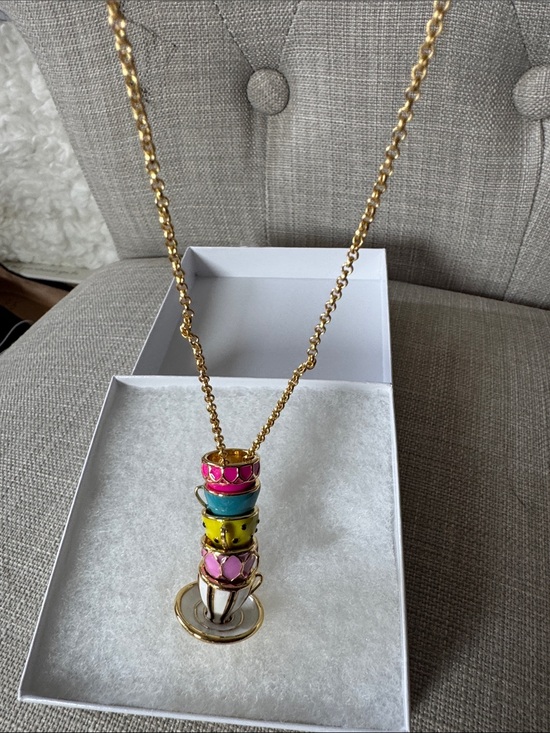 kate spade Jewelry - kate spade Gold-Tone Stacked Teacup Necklace with Pink, Blue, Yellow, White